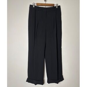 J.Crew Womens Essential Wide Leg Pant 10 Short Black Pleated High Rise Cuffed